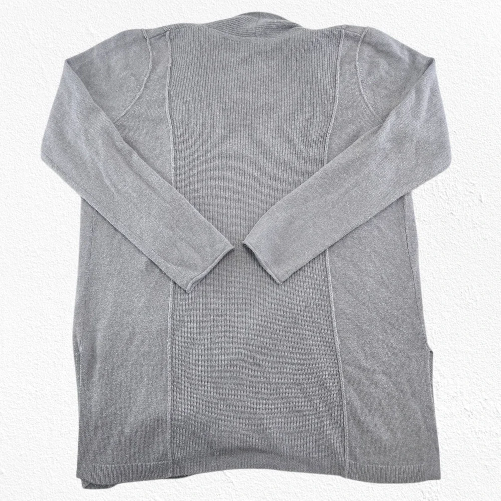 Kinross 100% Cashmere Gray Open Front Cardigan Sweater Large Pockets Luxe Soft